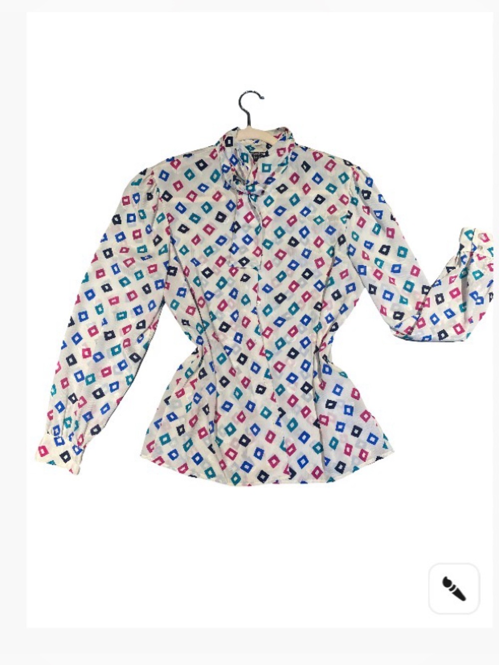 Women’s Geometric Print Button-Down Shirt - White with Pink, Blue & Teal